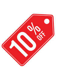 Save Big: 10% Off Red Sale Price Tag - Isolated on White Background
