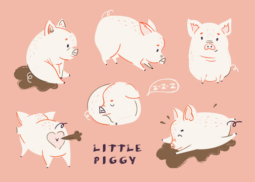 set of funny pigs vector illustration 