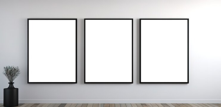 Rows of minimalist empty photo frames. generative AI