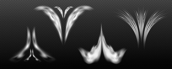 Obraz premium This is a vector set of realistic powder or mist sprays, aerosol trails and bursting vapour splashes. Festive wind, Christmas spotted, cold air. Smoke from car wheels, smoke from explosions.