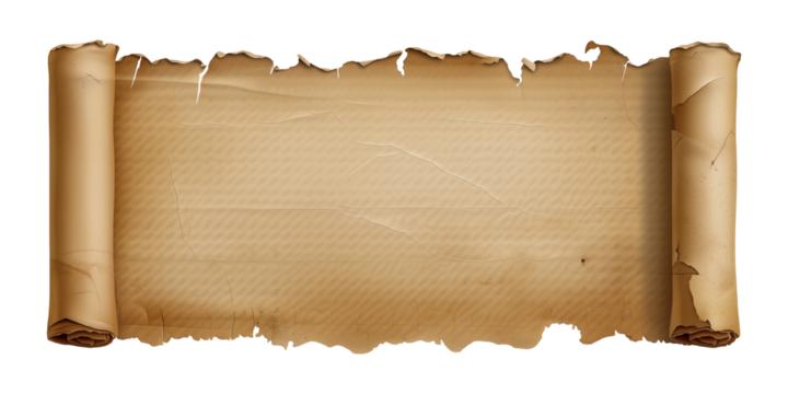 Old paper scroll isolated on transparent or white background, png