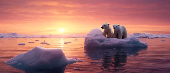 Foto auf Leinwand Polar bear in the iceberg with sunset © Inlovehem
