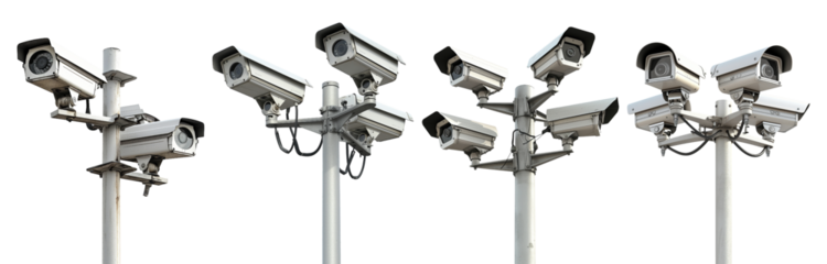 Collection set of CCTV cameras isolated on transparent or white background, png