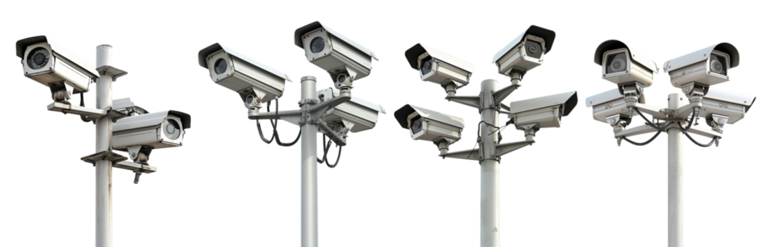Collection set of CCTV cameras isolated on transparent or white background, png