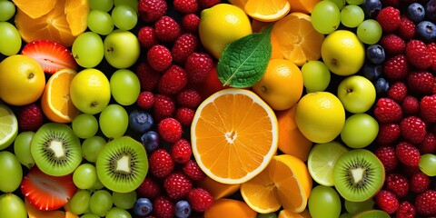 A pile of various kinds of fresh fruit in various colors. generative AI