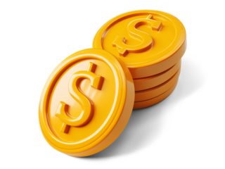Dollar coin icon isolated on transparent or white background, png