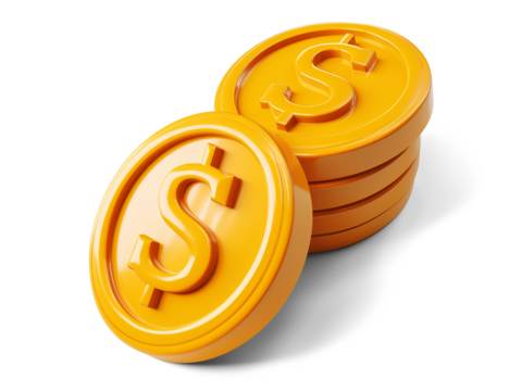 Dollar coin icon isolated on transparent or white background, png - Powered by Adobe