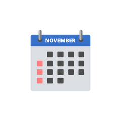 Calendar November icon isolated on transparent background