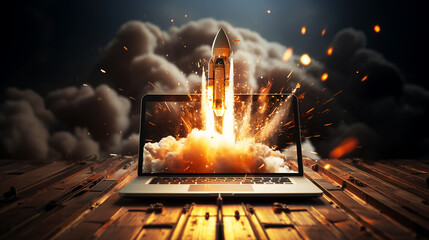 Rocket launch on laptop computer