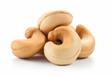 cashews. a bunch of peeled nuts on a white background. a healthy vegan product.