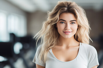 Fototapeta premium Beautiful woman in the gym close-up