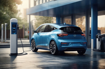 Electric car charging Power supply for hybrid Eco car. Ai generative 
 - obrazy, fototapety, plakaty