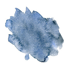 Watercolor Abstract dark blue splash on white background. Indigo splash on the paper. Hand drawn...