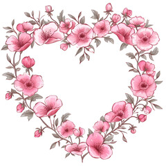 Beautiful pink flowers heart shape frame for valentine day card decor