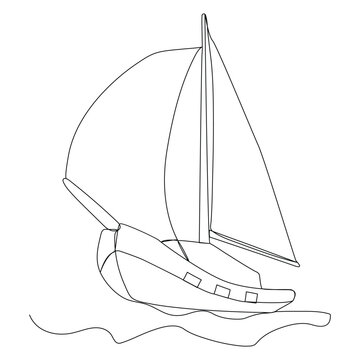 Continuous single line art drawing one line illustration art on Sailboat