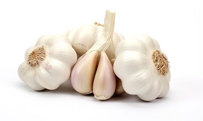 Pile of fresh garlic isolated on white background. generative AI