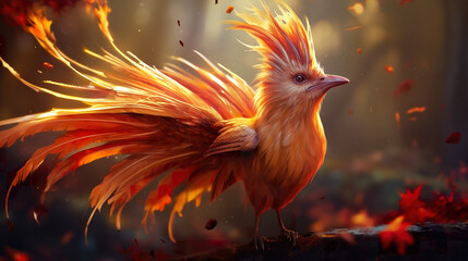 Fototapeta premium fantasy inspired orange bird, long wings