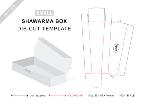 Kebab Shawarma box die cut template with 3D blank vector mockup for food packaging