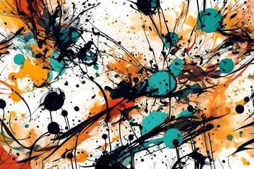 Abstract ink splatters creating chaotic designs