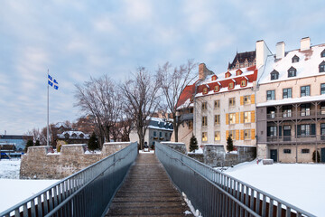 Pedestrian bridge to the 17th Century Royal Battery in the Petit-Champlain sector of Old Quebec...