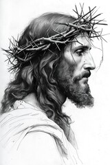 Jesus Christ with crown of thorns on his head. 