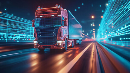 A virtual interface for logistics planning and route optimization, logistics, dynamic and dramatic compositions, with copy space