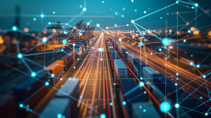 A virtual interface for logistics planning and route optimization, logistics, dynamic and dramatic compositions, with copy space