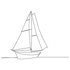Continuous single line art drawing one line illustration art on Sailboat