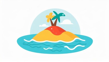 Simple beach graphic with water, sand, and sun
