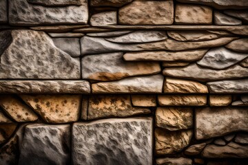 A close-up of a weathered stone wall with intricate patterns and textures