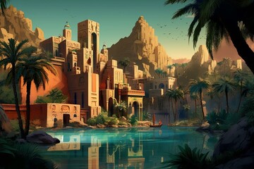 Illustration of a travel destination in Egypt's city of Mendes. Generative AI - obrazy, fototapety, plakaty