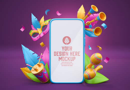 Mobile Screen with Carnival ornaments Concept Mockup