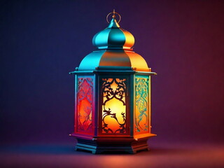 3d Crecent moon and lantern for Ramadan and Eid background design template with mosque for Muslim festival 