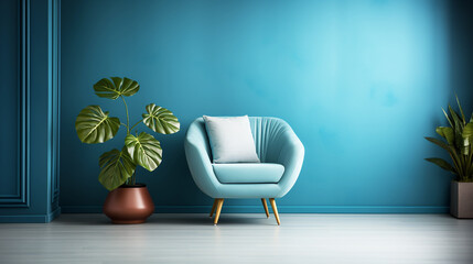 Blue sofa and plants in the living room