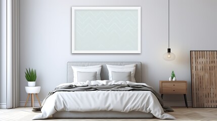 Fototapeta na wymiar Abstract art Mockup poster blank frame in a contemporary guest room with geometric patterns