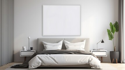 Abstract art Mockup poster blank frame in a contemporary guest room with geometric patterns