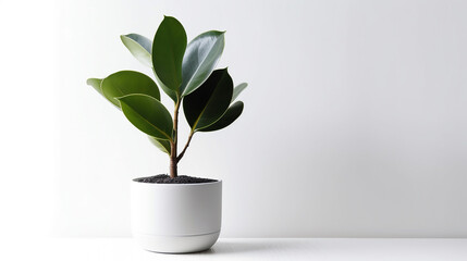 Beautiful rubber plant on white pot