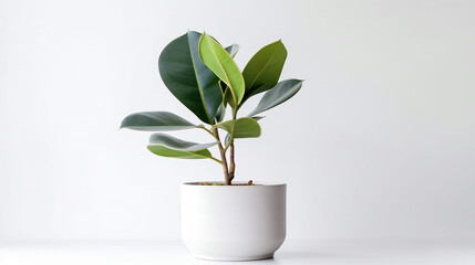 Beautiful rubber plant on white pot