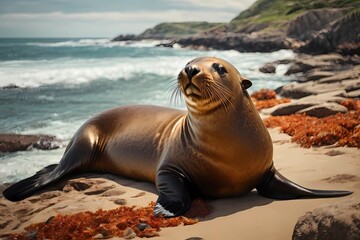 Obraz premium sea lion on the beach