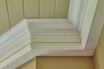 Elegant Crown Molding Detail in Residential Interior, Low Angle View