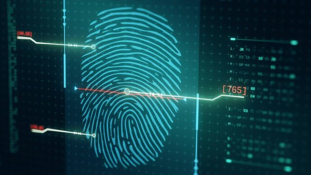 Biometric digital technology, fingerprint scanner, concept of cybersecurity and data protection (3d render)