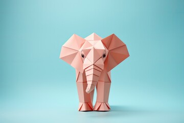 A beautifully folded origami elephant in a geometric design against a soft blue background, showcasing the art of paper folding. Generative ai
