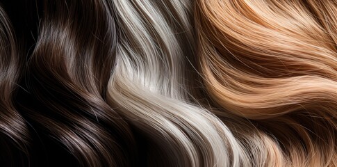 Naklejka premium Rows of various types of wavy hair that are beautiful and shiny. generative AI