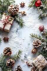 Naklejka na ściany i meble Festive Winter Wonderland: Christmas and New Year Holiday Greeting Card with Snowy Frame