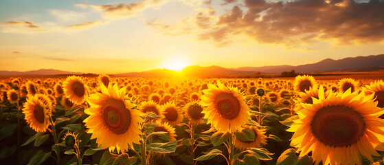 Beautiful sunflower field with sky light