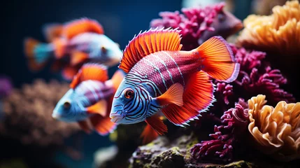 Rolgordijnen Fish on coral reef with deep ocean © Inlovehem