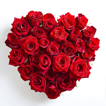 Vibrant red heart made of fresh red roses, isolated on a clean white background. A symbol of love and romance captured in stunning floral detail.