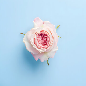 Beautiful, close-up top view of a pink rose flower isolated against a white background. Perfect for wedding invitation cards or as a concept for Valentine's Day or Mother's Day.