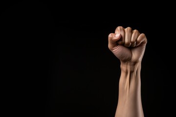 Fototapeta premium brown clenched hands in a photo in front of a black wall. generative AI