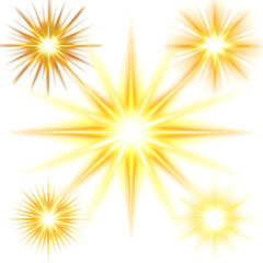Vibrant and high-quality vector illustration of sun rays light overlays with yellow flare glow, isolated on a white background to create unique design effects.